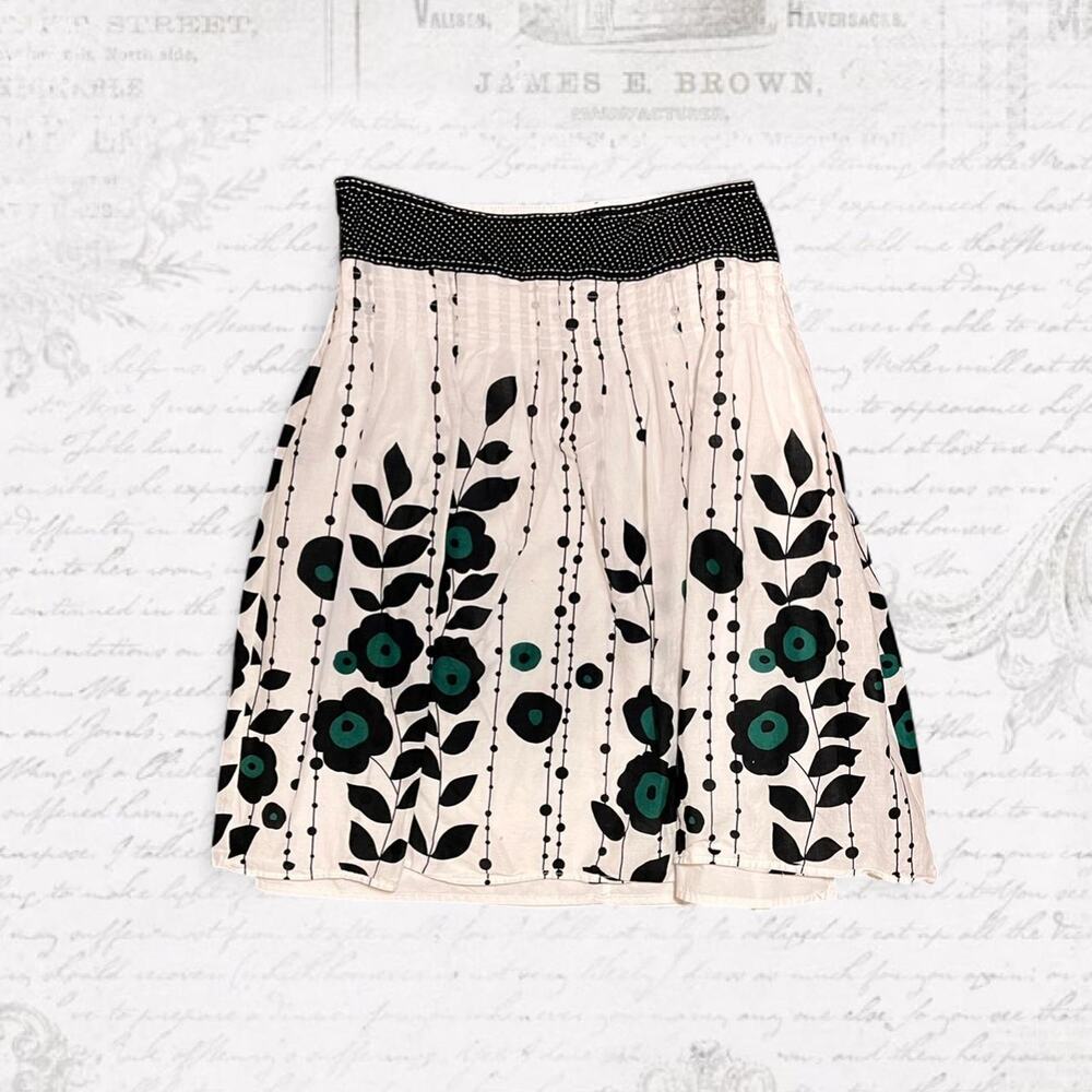 Fairy core Twee ab studio cream skirt with polk a dots and flowers